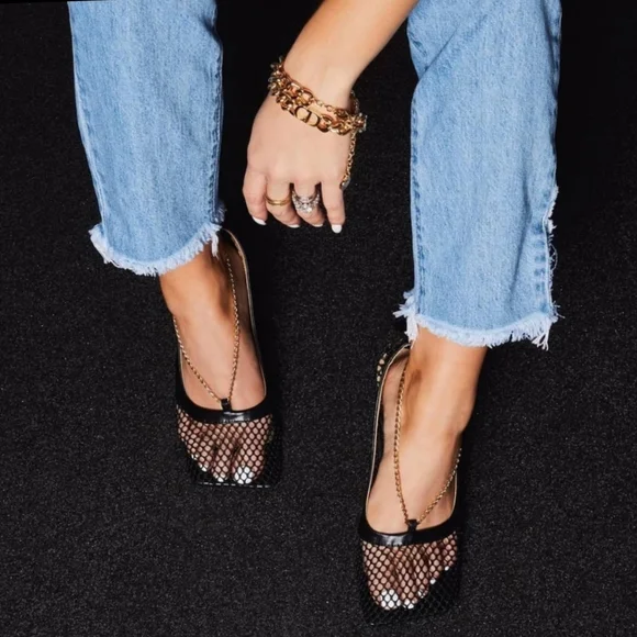 Diamante Fishnet Court Kitten Heel In Black Faux L - Picture 3 of 8